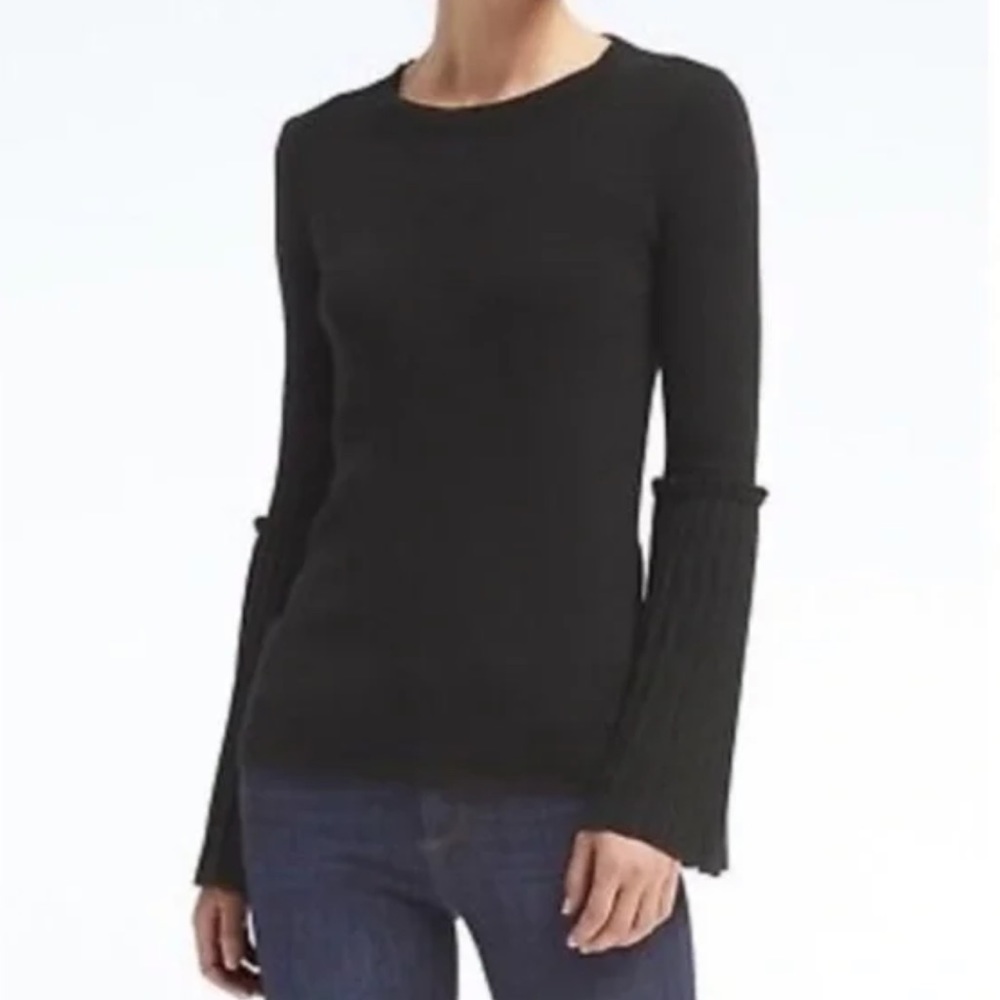 Banana Republic Black Pleated Bell Sleeve Sweater